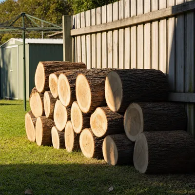 Logs cut and stacked, Sunshine Coast
